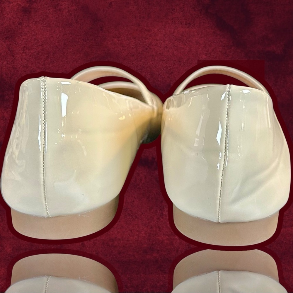 NWOT C. Paravano Cream Patent Square-Toe Mary Jane Flats with Gold Buttons Sz 41 - Picture 11 of 16